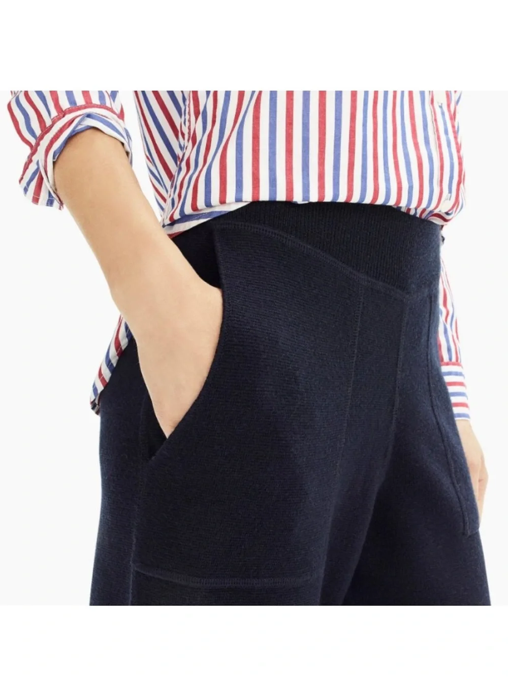 J Crew Collection Black Wool Cotton Cropped Wide Leg Pull On Knit Pants Medium
